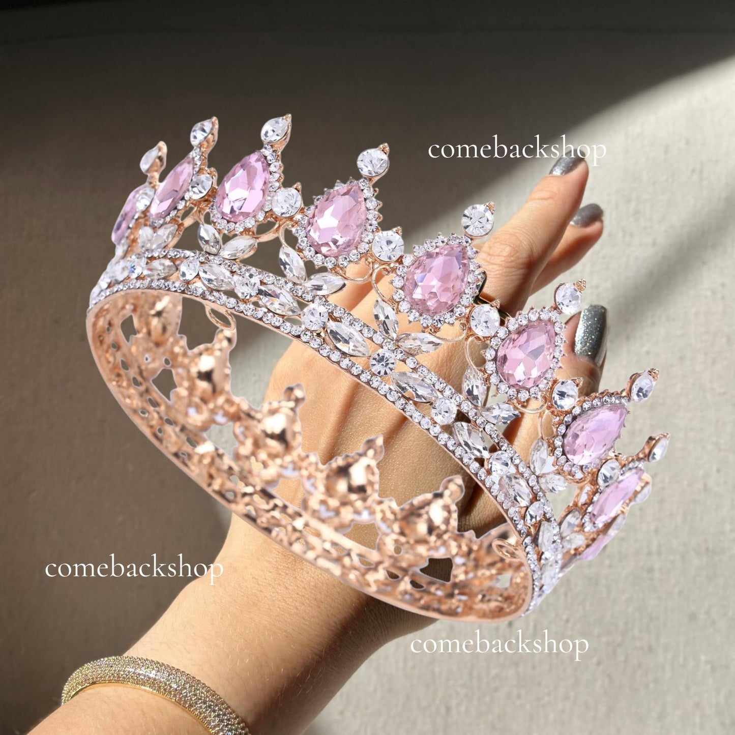 Baroque Crowns Crystal Princess  for Women, Pink Rhinestone Birthday Tiaras for Girls Queen Crown Hair Accessories for Wedding
