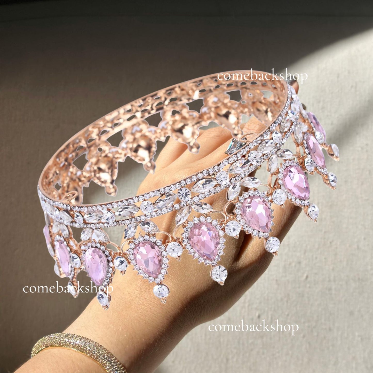 Baroque Crowns Crystal Princess  for Women, Pink Rhinestone Birthday Tiaras for Girls Queen Crown Hair Accessories for Wedding
