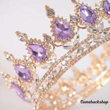 Load image into Gallery viewer, Purple Crystal Circle Bridal Diadem Royal Queen Round Tiaras Bride Head Ornaments Banquet Wedding Crown Hair Jewelry Ornament