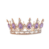Purple Crystal Circle Bridal Diadem Royal Queen Round Tiaras Bride Head Ornaments Banquet Wedding Crown Hair Jewelry Ornament