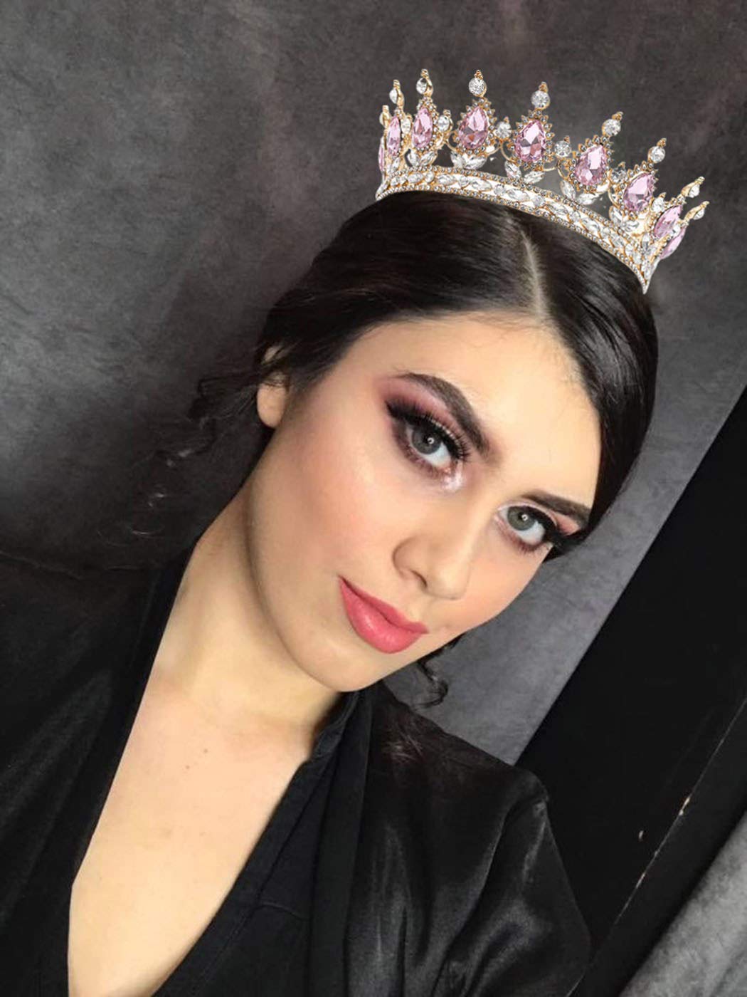 Baroque Crowns Crystal Princess  for Women, Pink Rhinestone Birthday Tiaras for Girls Queen Crown Hair Accessories for Wedding