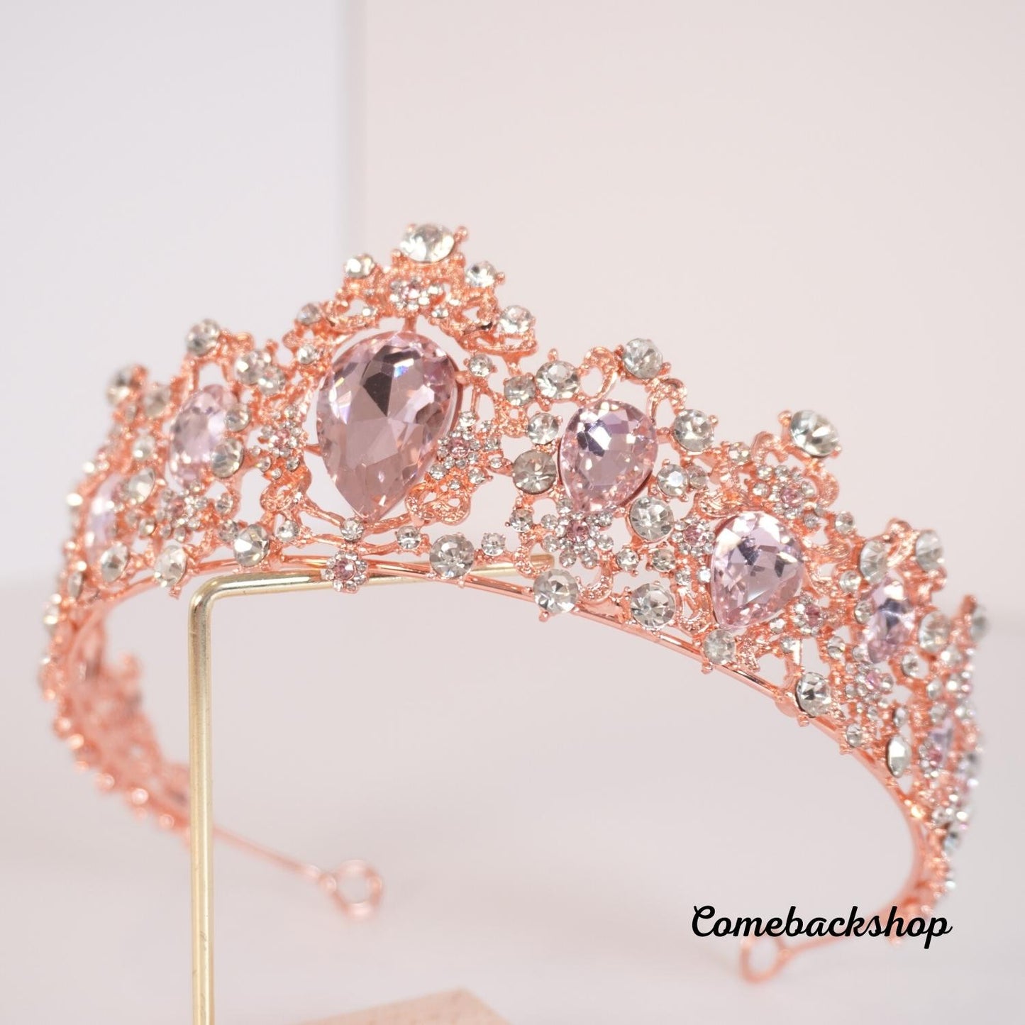 Crystals Rhinestones Pearls Copper Cubic Zircon Wedding Tiara Pink crown headpiece