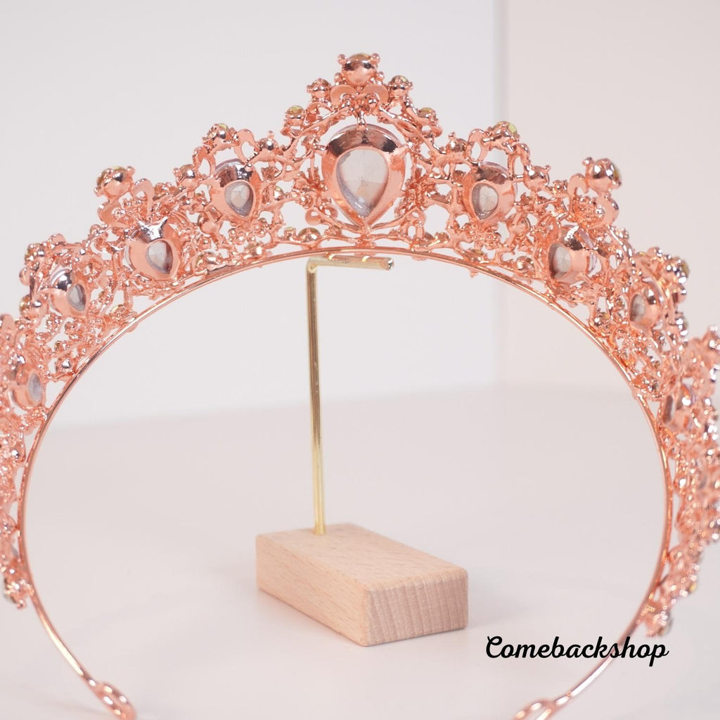 Crystals Rhinestones Pearls Copper Cubic Zircon Wedding Tiara Pink crown headpiece