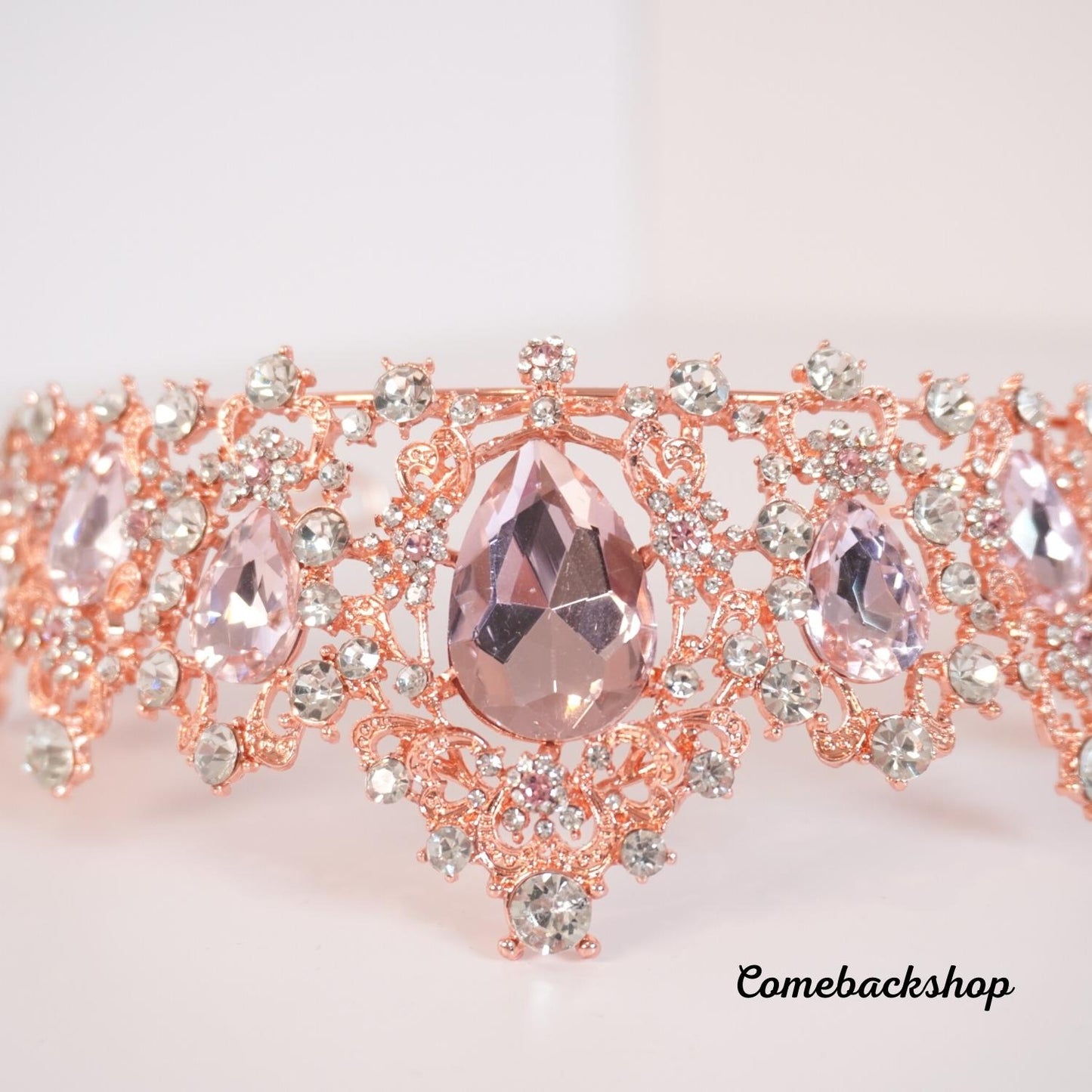 Crystals Rhinestones Pearls Copper Cubic Zircon Wedding Tiara Pink crown headpiece