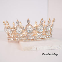 Load image into Gallery viewer, Gold crown Crystal Beads tiara Bridal Jewelry Wedding Hair Accessories Rhinestone,bridemaids gift