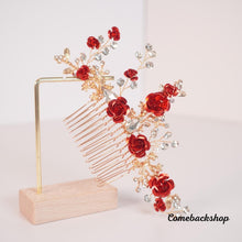 Load image into Gallery viewer, Bride Hair Comb Red Flower Bridal Hair Piece Wedding Crystal Side Combs Hair Accessories for Women and Girls