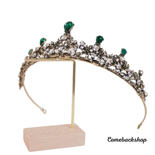 Tiaras and Crowns for Women Jeweled Green Crown - Crystal Wedding Tiaras for Bride Princess Headband