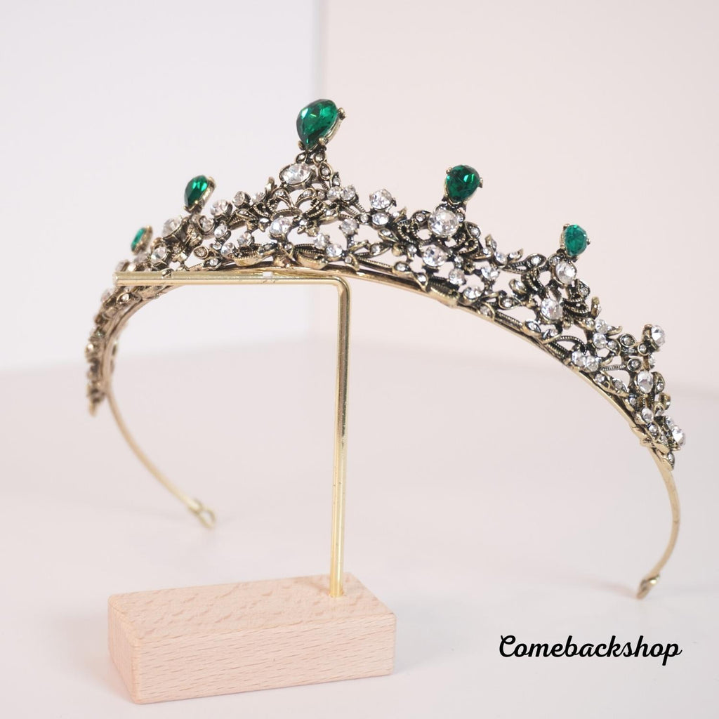 Tiaras and Crowns for Women Jeweled Green Crown - Crystal Wedding Tiaras for Bride Princess Headband