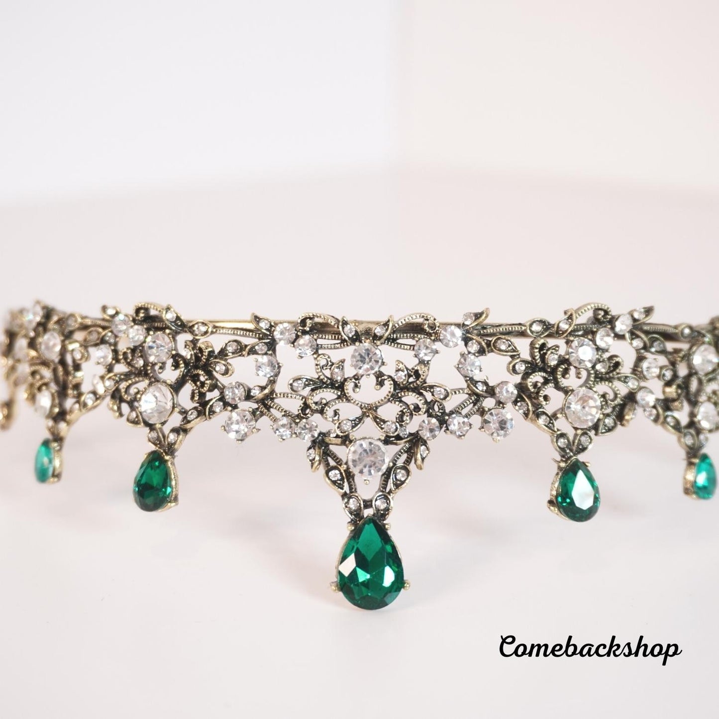 Tiaras and Crowns for Women Jeweled Green Crown - Crystal Wedding Tiaras for Bride Princess Headband