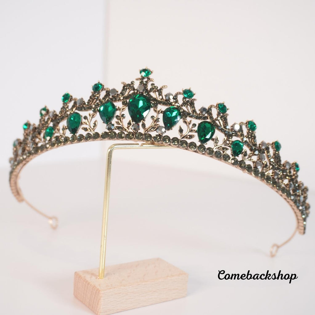 Green Wedding Hair Accessories Alloy Bridal Tiaras Gold birthday party gift prom dress tiara hair piece