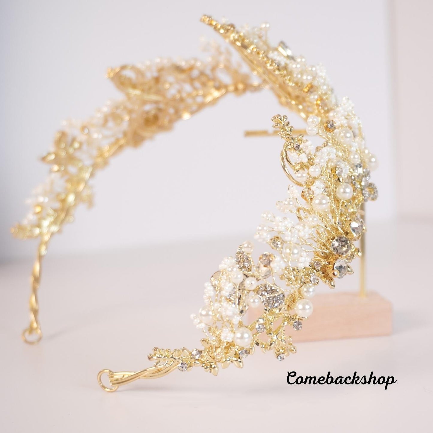 Tiara crown gold flower headpiece Crystal Pearl Bridal Jewelry Crown Tiara,Bride sweet 16th party
