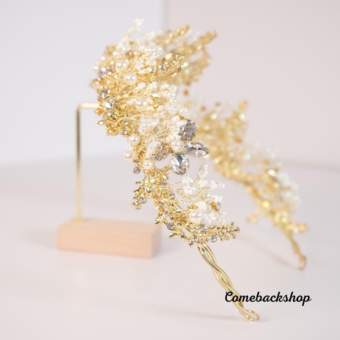 Tiara crown gold flower headpiece Crystal Pearl Bridal Jewelry Crown Tiara,Bride sweet 16th party