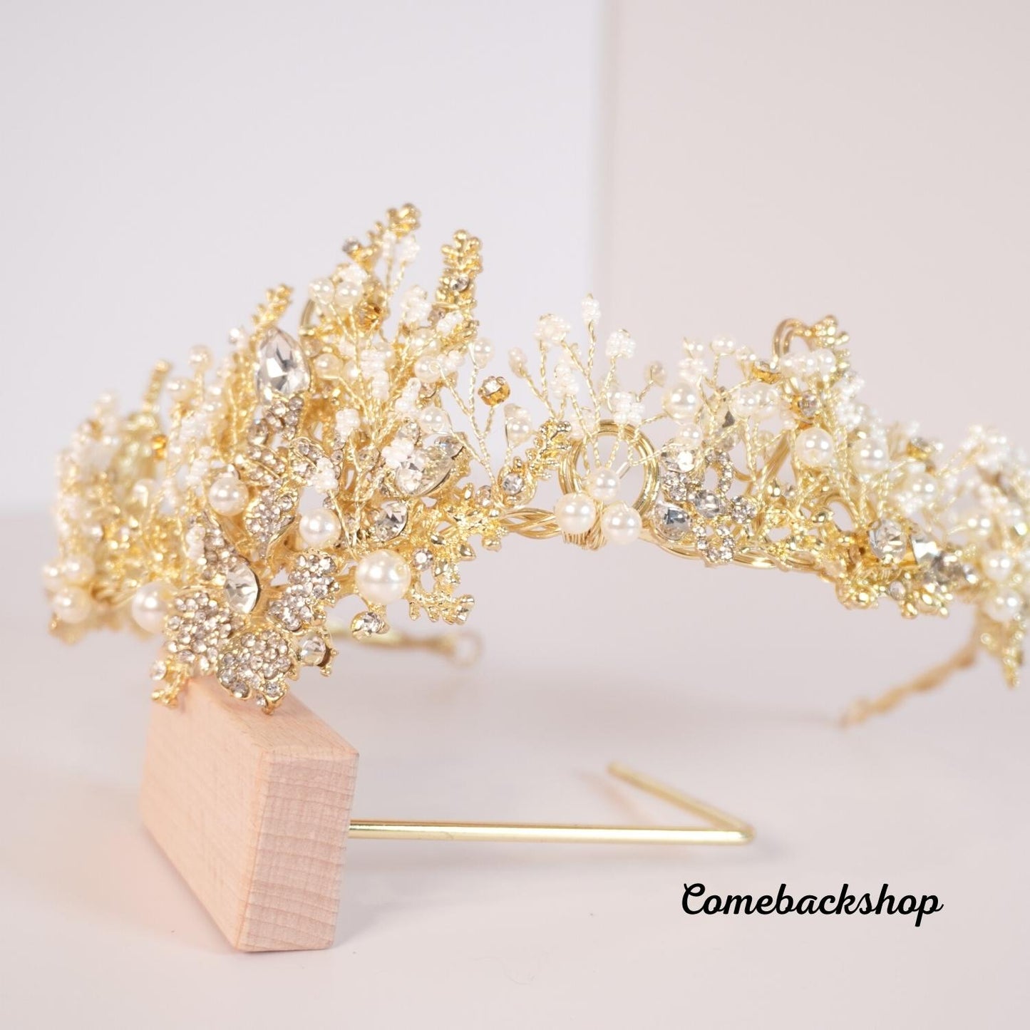 Tiara crown gold flower headpiece Crystal Pearl Bridal Jewelry Crown Tiara,Bride sweet 16th party