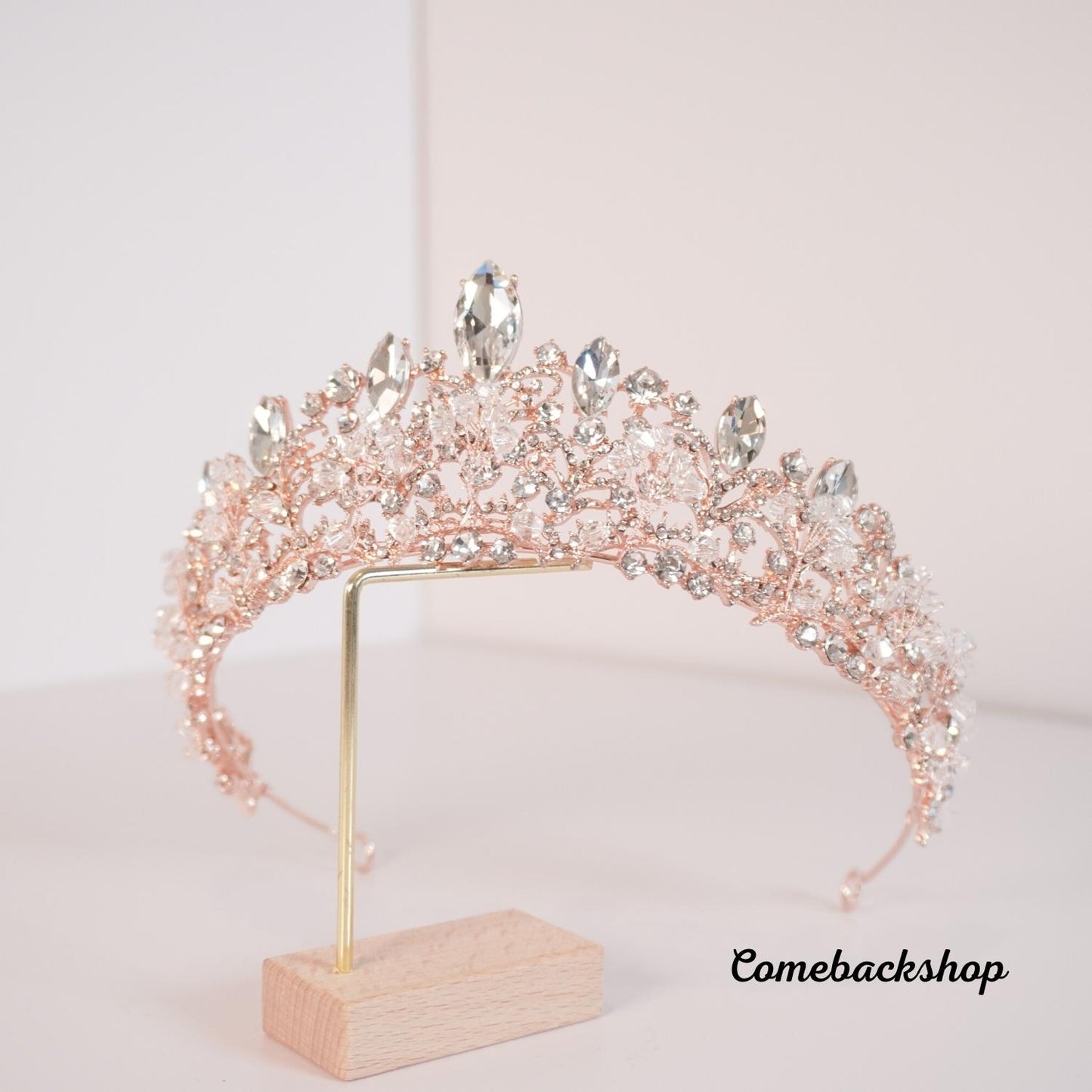 Wedding Tiara Bridal Crown for Wedding Bride Gold Rhinestone Crowns,Swarovski Pink