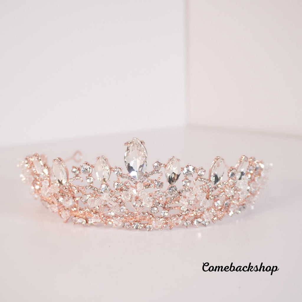 Wedding Tiara Bridal Crown for Wedding Bride Gold Rhinestone Crowns,Swarovski Pink