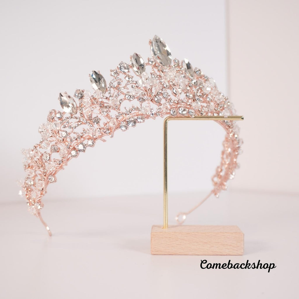 Wedding Tiara Bridal Crown for Wedding Bride Gold Rhinestone Crowns,Swarovski Pink