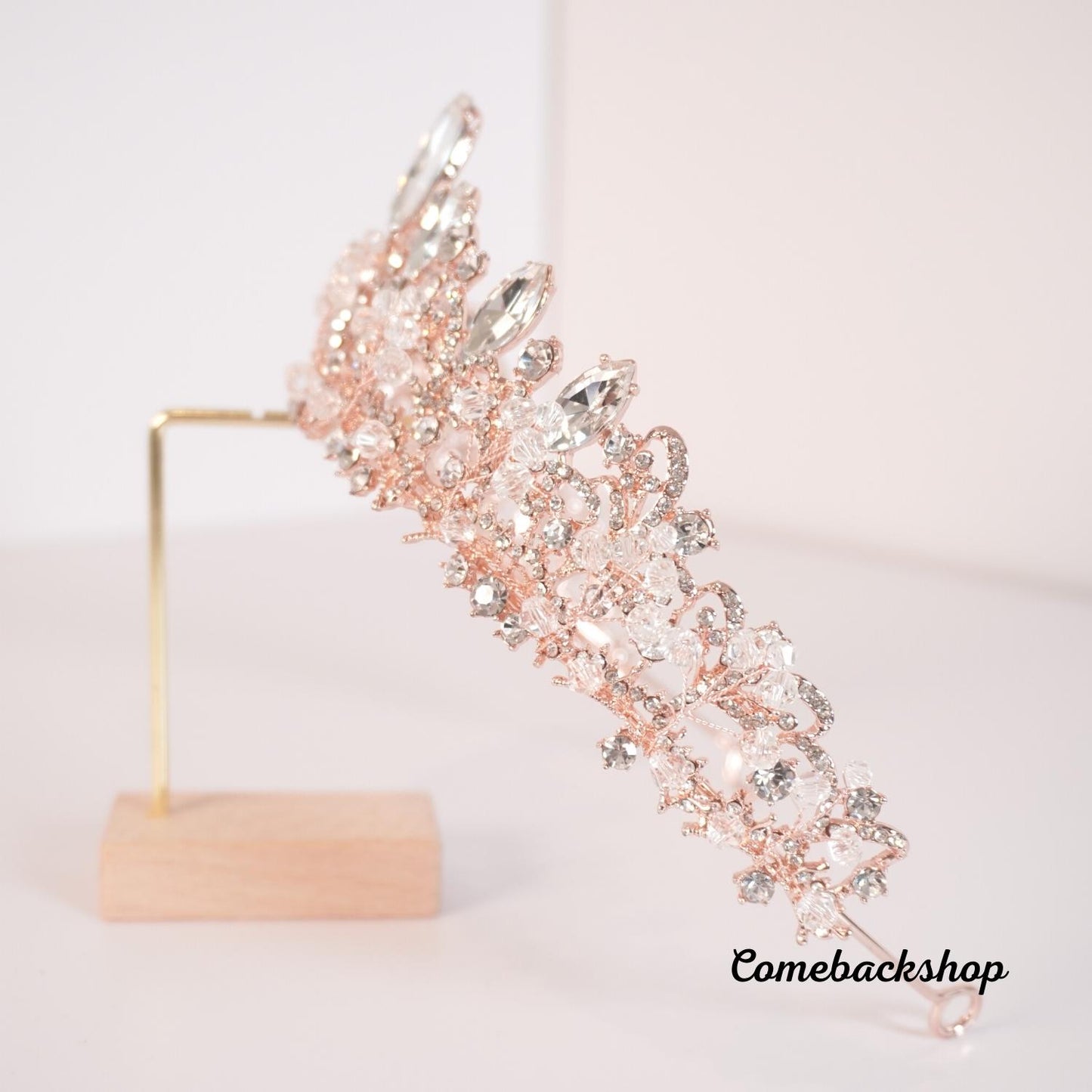 Wedding Tiara Bridal Crown for Wedding Bride Gold Rhinestone Crowns,Swarovski Pink