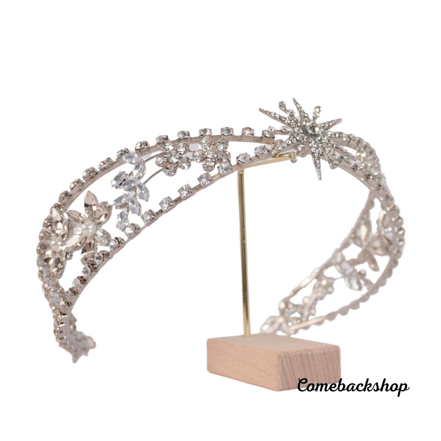 Vintage tiara crown Crystal Flower Wedding Hair Combs Bridal Simulated Pearls Hair piece silver clear Wire Wedding Hair Ornaments