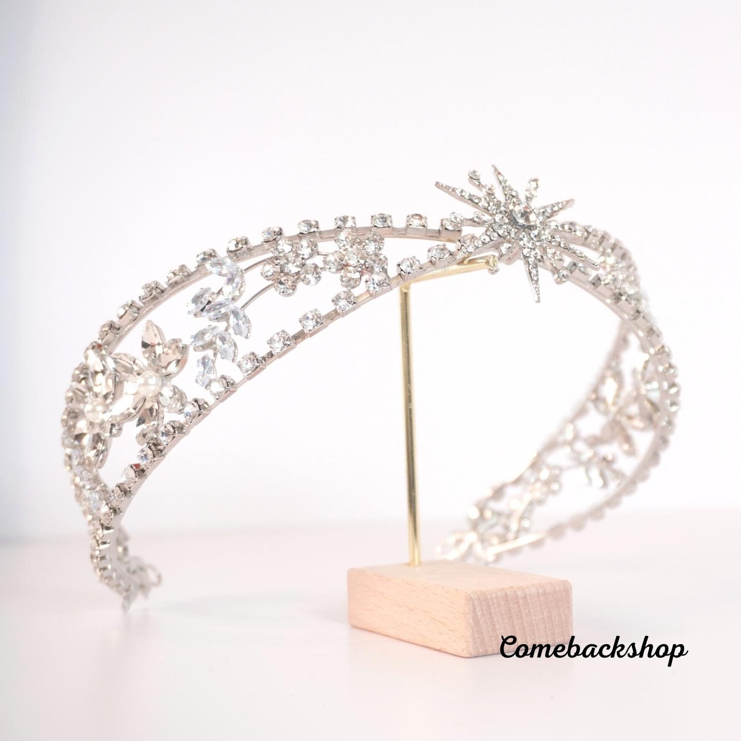 Vintage tiara crown Crystal Flower Wedding Hair Combs Bridal Simulated Pearls Hair piece silver clear Wire Wedding Hair Ornaments