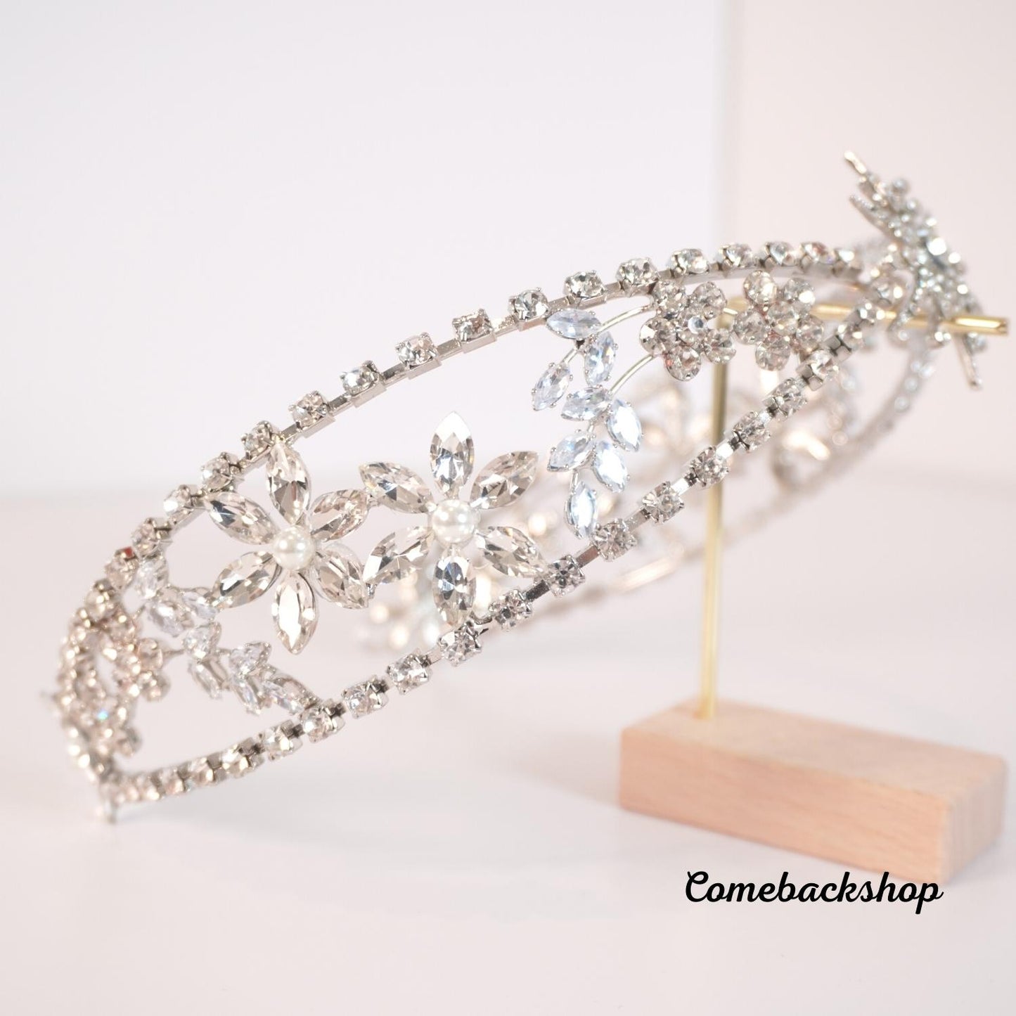 Vintage tiara crown Crystal Flower Wedding Hair Combs Bridal Simulated Pearls Hair piece silver clear Wire Wedding Hair Ornaments