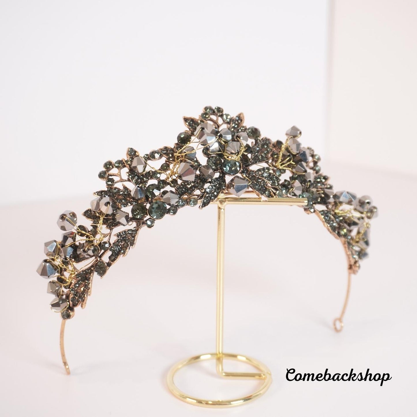 Black Crystal Beads Bridal Tiaras Crown Rhinestone Diadem Pageant Veil