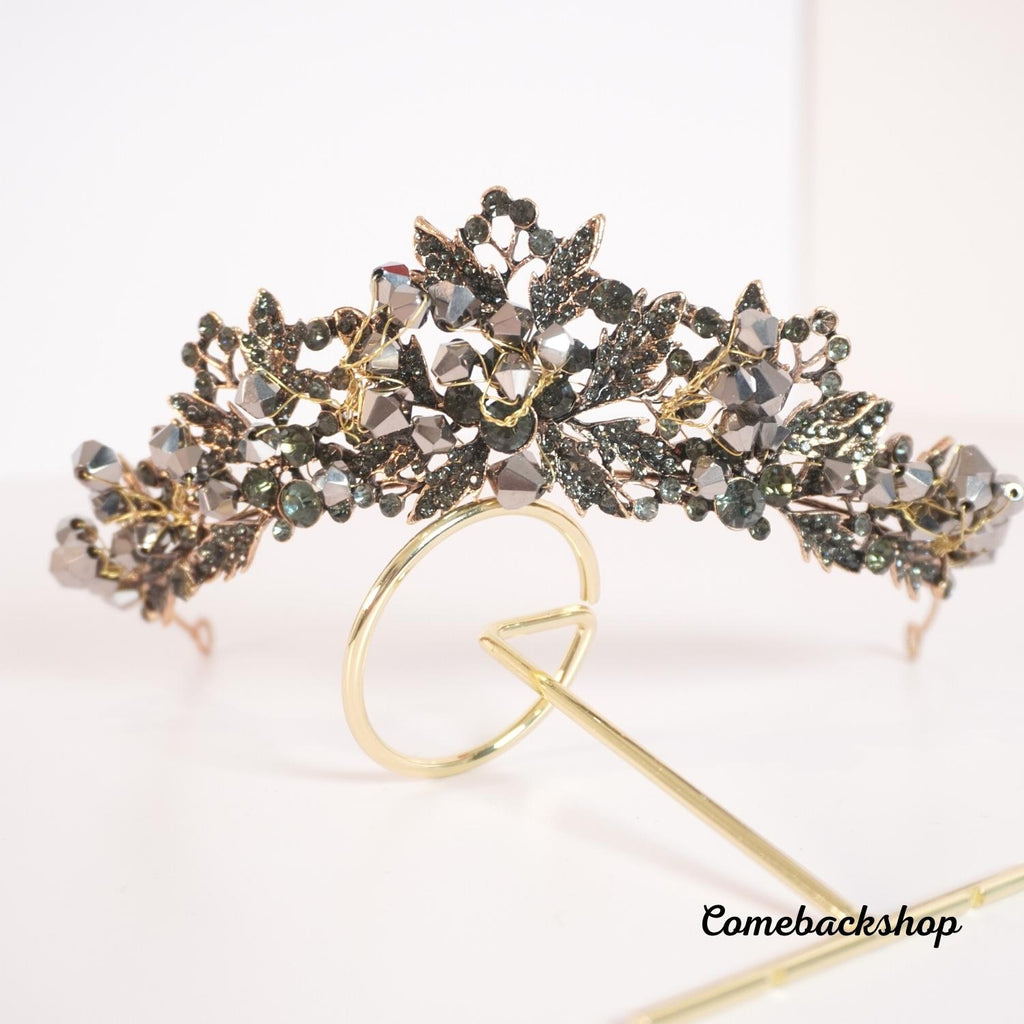Black Crystal Beads Bridal Tiaras Crown Rhinestone Diadem Pageant Veil
