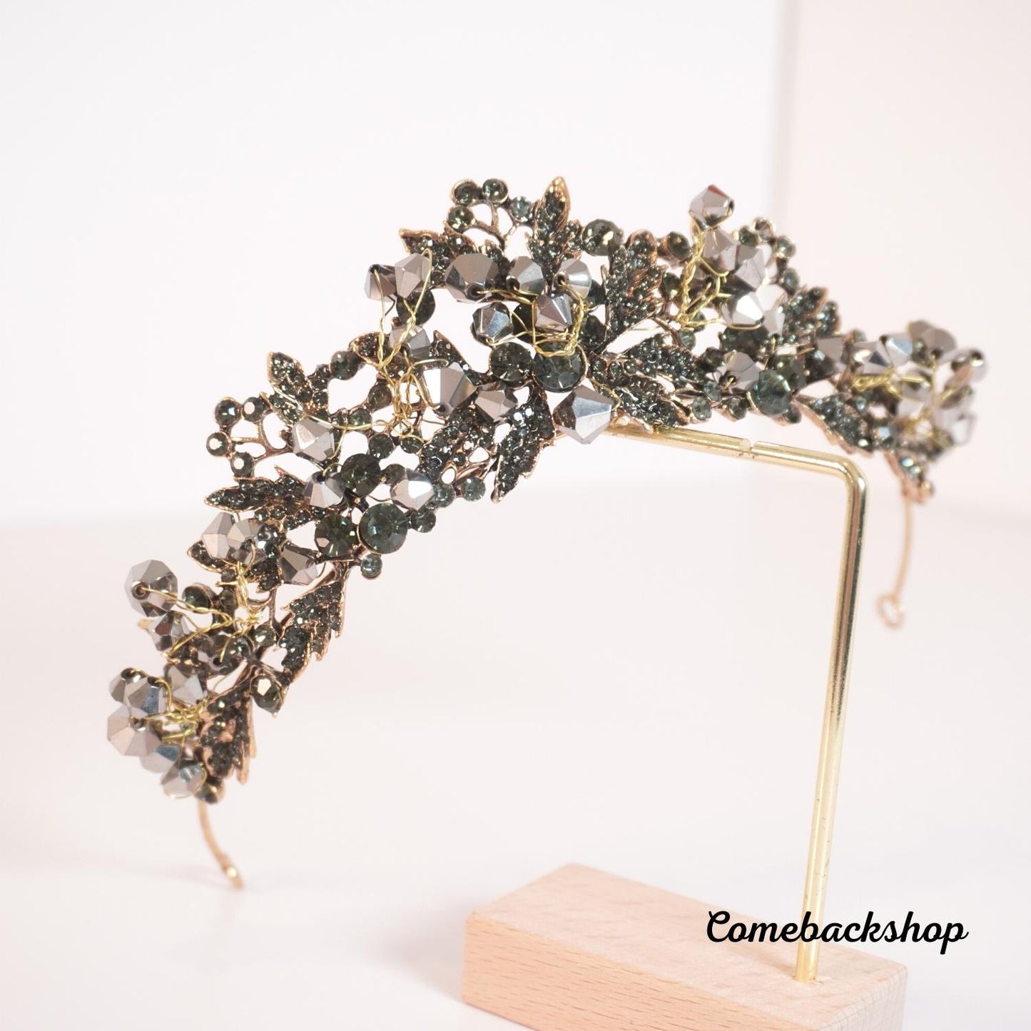 Black Crystal Beads Bridal Tiaras Crown Rhinestone Diadem Pageant Veil