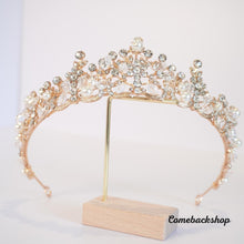 Load image into Gallery viewer, Rose Gold Crystal Princess Hair Tiaras Bridal Headpiece Women Rhinestone Crown, Swarovski