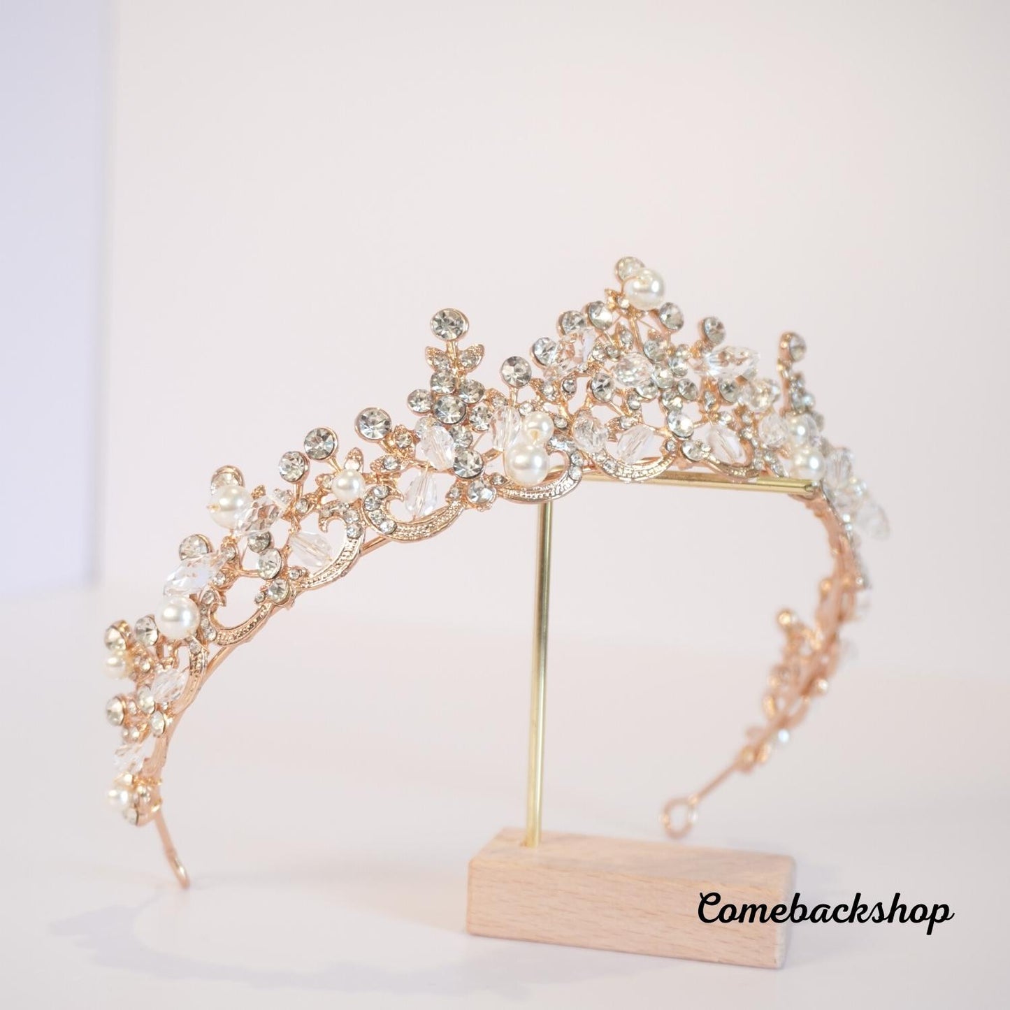 Rose Gold Crystal Princess Hair Tiaras Bridal Headpiece Women Rhinestone Crown, Swarovski
