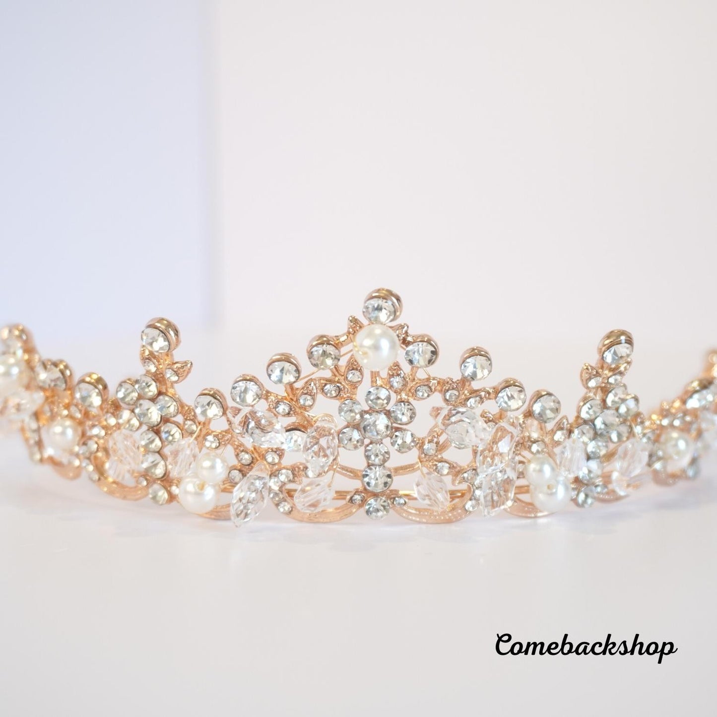 Rose Gold Crystal Princess Hair Tiaras Bridal Headpiece Women Rhinestone Crown, Swarovski