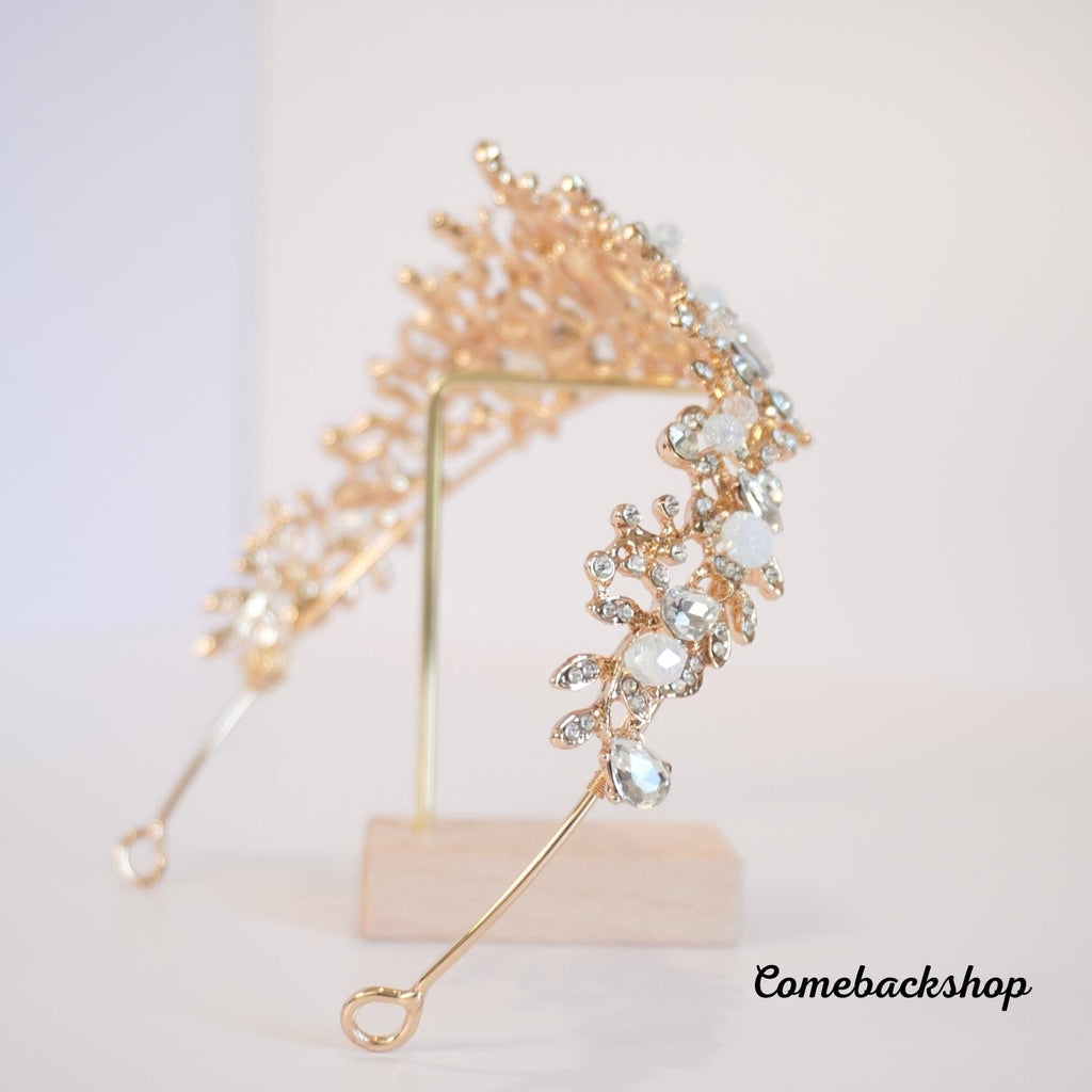 Rose Gold Crystal Princess Hair Tiaras Bridal Headpiece Women Rhinestone Crown, Swarovski