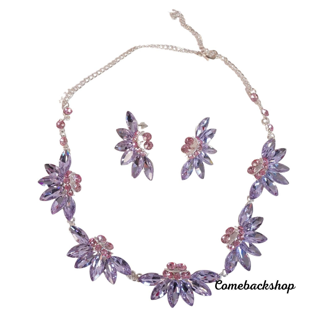 Bridal Purple Jewelry Sets for Women Fashion Flower Statement Necklace and Earring Set Wedding Party,Swarovski