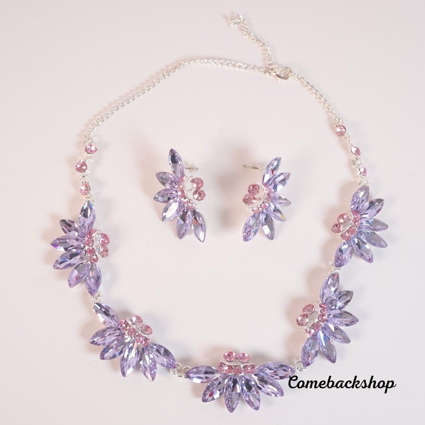 Bridal Purple Jewelry Sets for Women Fashion Flower Statement Necklace and Earring Set Wedding Party,Swarovski