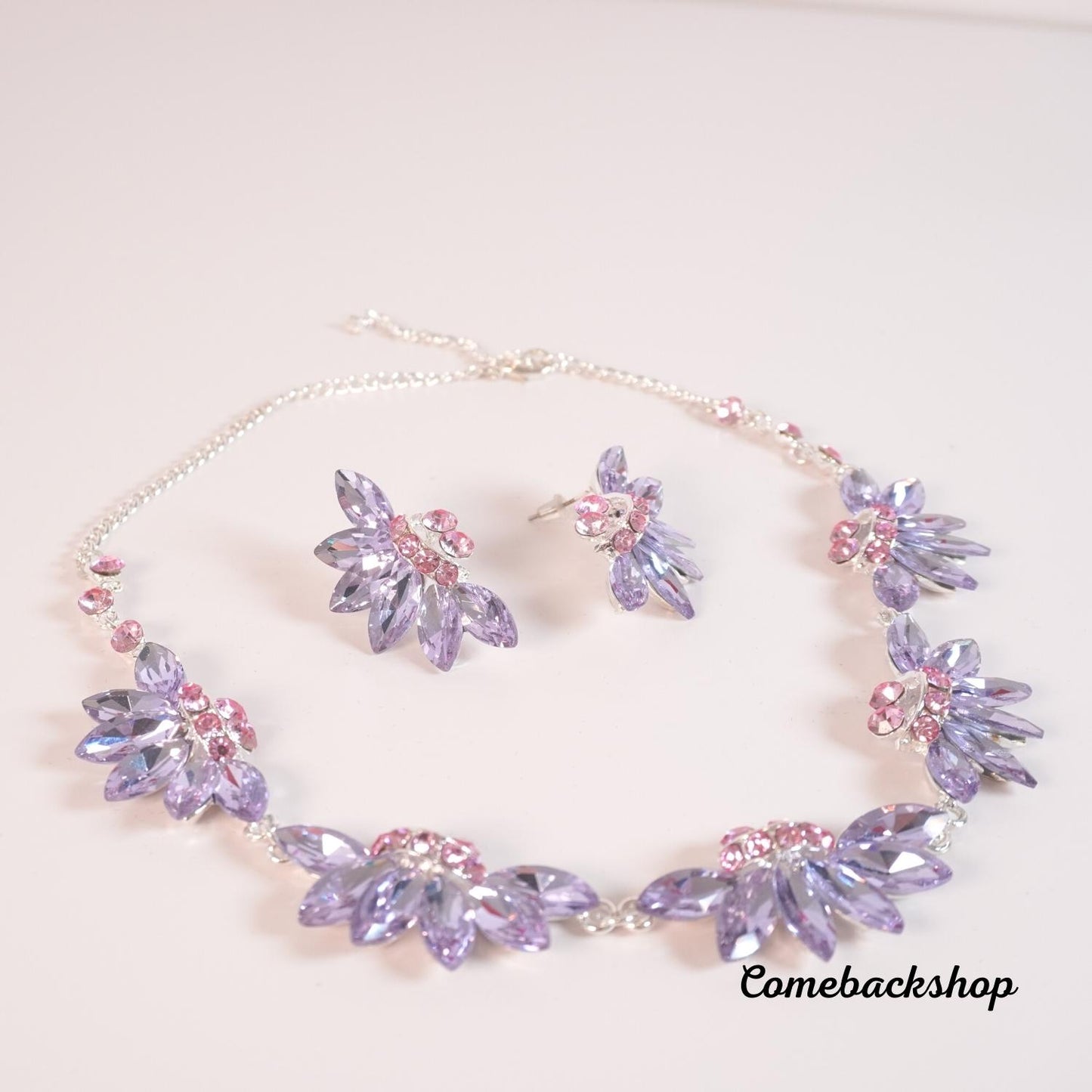 Bridal Purple Jewelry Sets for Women Fashion Flower Statement Necklace and Earring Set Wedding Party,Swarovski