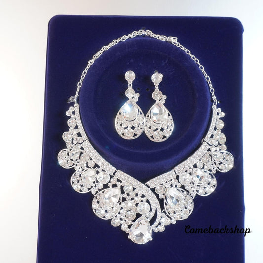 Classic Imitation Pearl necklace Gold Color jewelry set for women Clear Crystal Elegant Party Costume,Swarovski