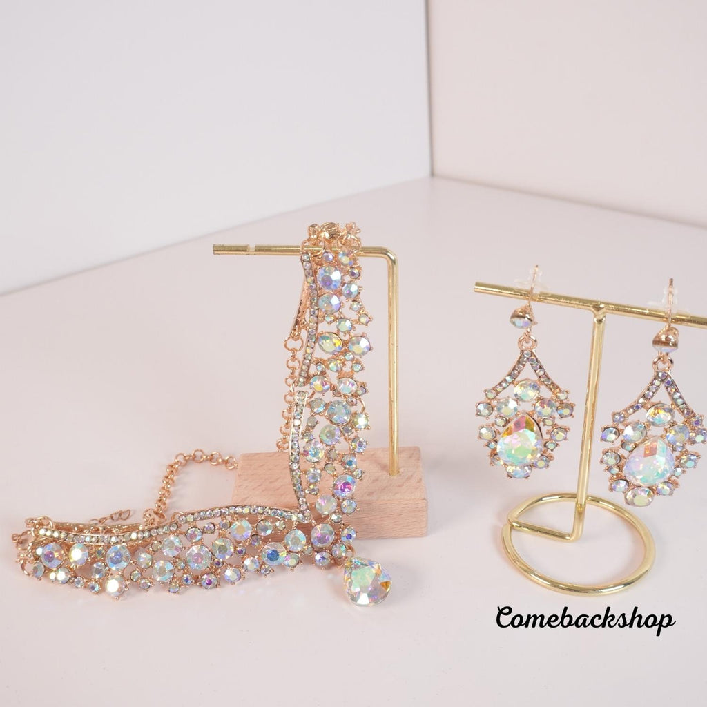 Bridal Jewelry Set for Wedding Simple Necklace Teardrop Dangle Earrings Bracelets Crystal Prom Bridal Bridesmaid Tennis Jewelry Set