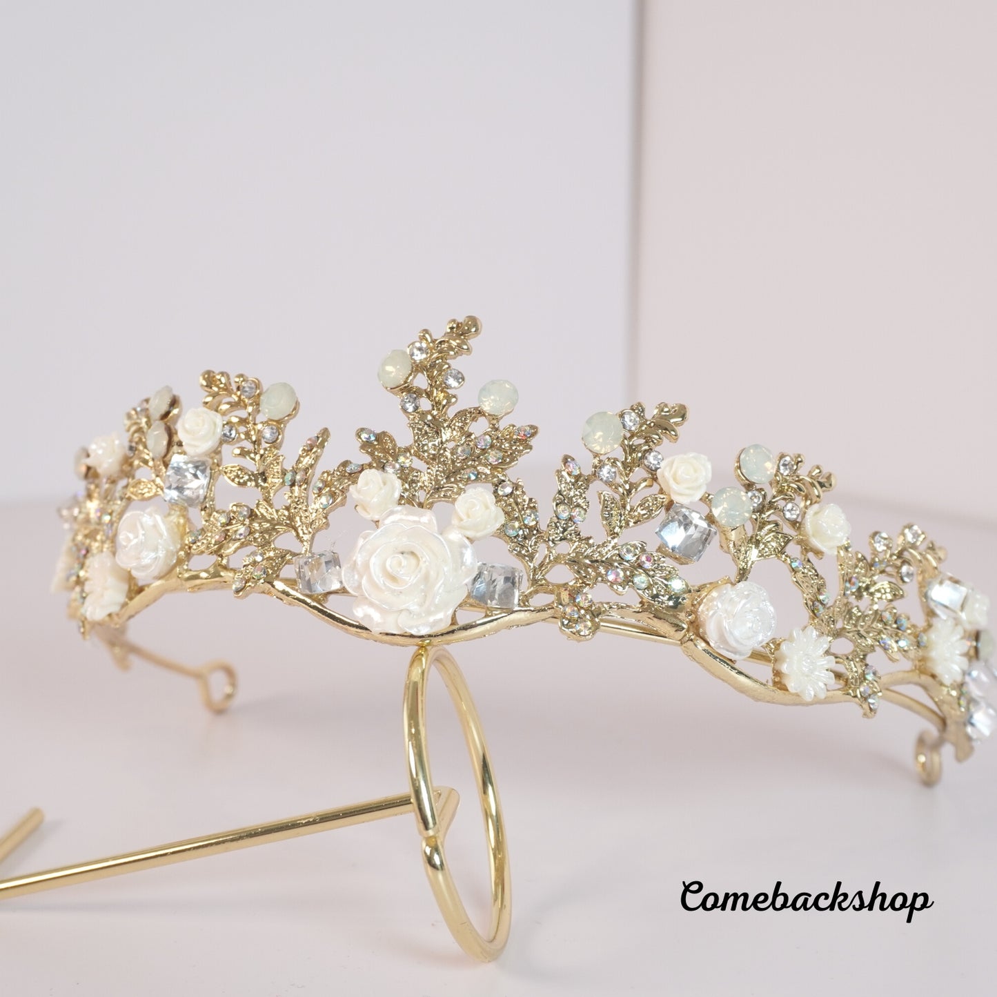 Baroque Handmade Gold Flower Leaf Tiara Crowns Wedding Hair Vine,Swarovski