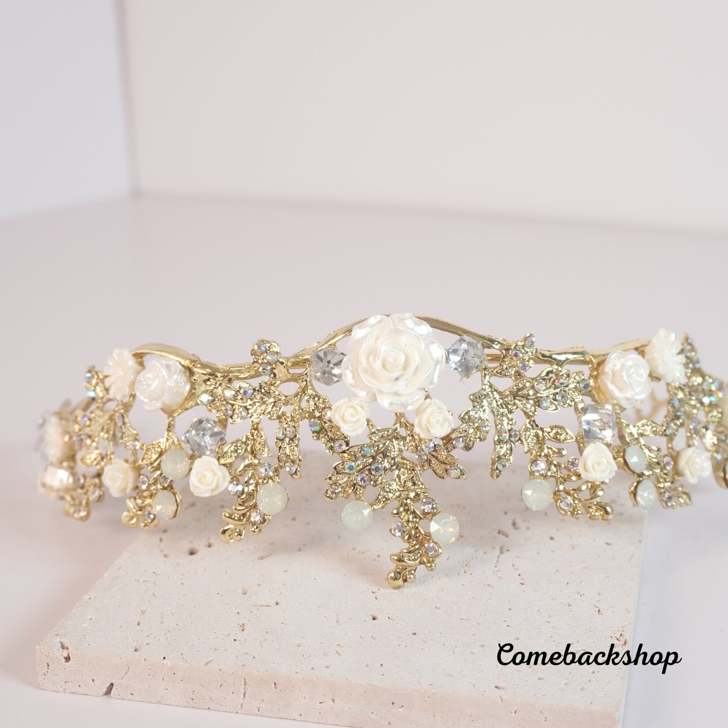 Baroque Handmade Gold Flower Leaf Tiara Crowns Wedding Hair Vine,Swarovski