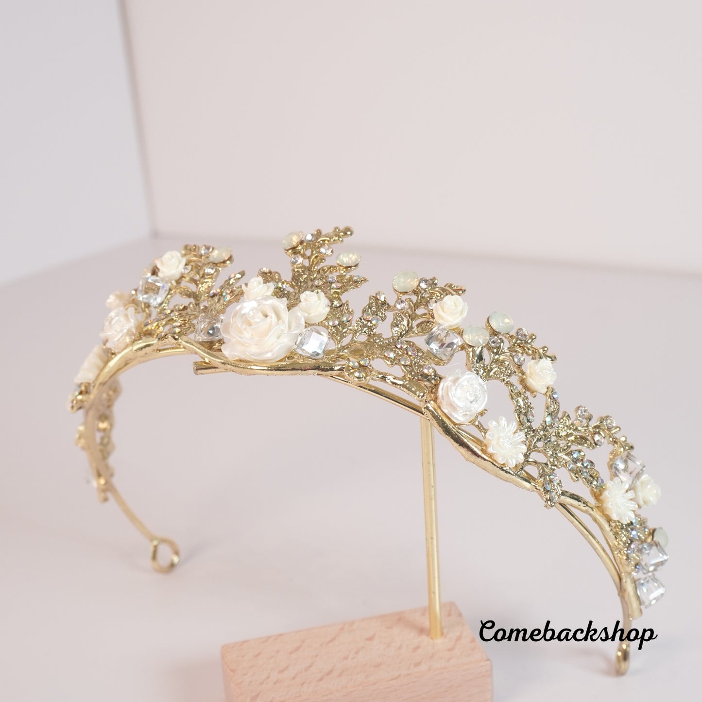 Baroque Handmade Gold Flower Leaf Tiara Crowns Wedding Hair Vine,Swarovski