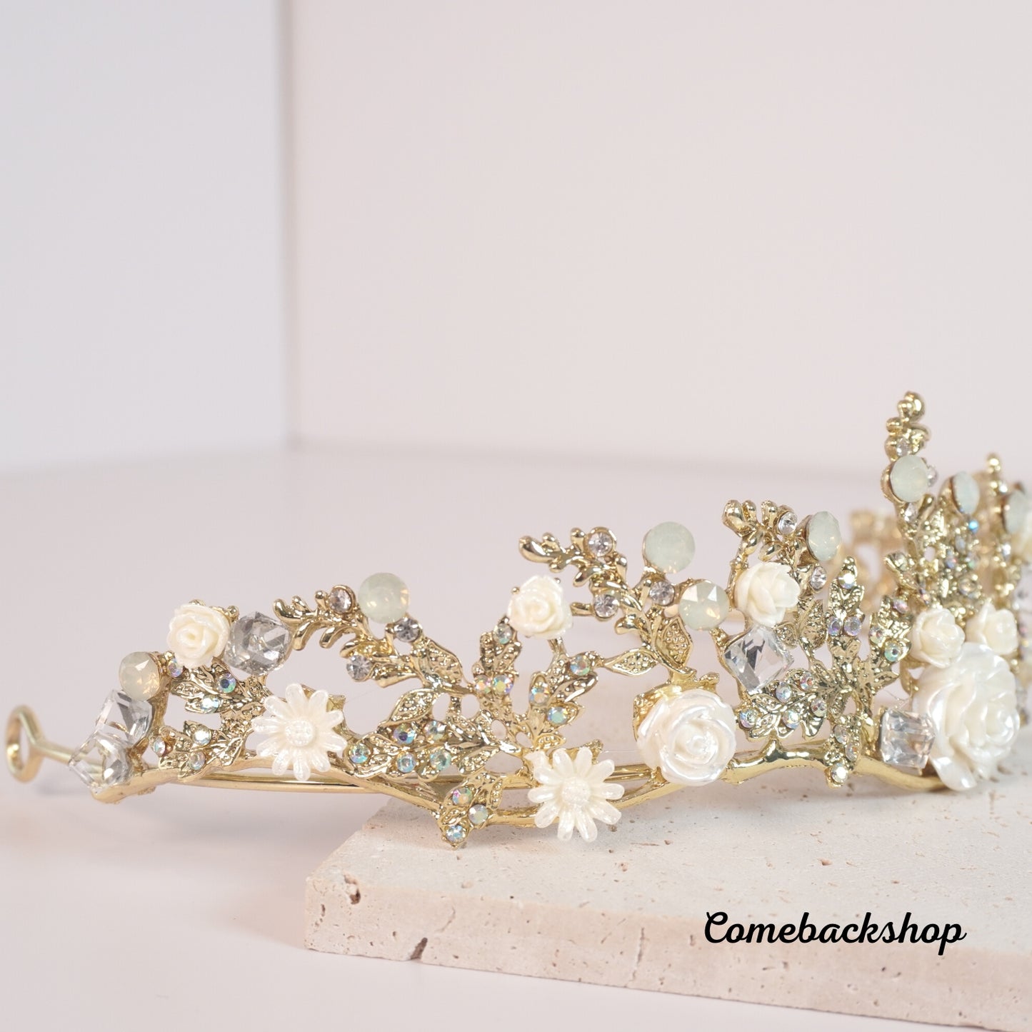 Baroque Handmade Gold Flower Leaf Tiara Crowns Wedding Hair Vine,Swarovski