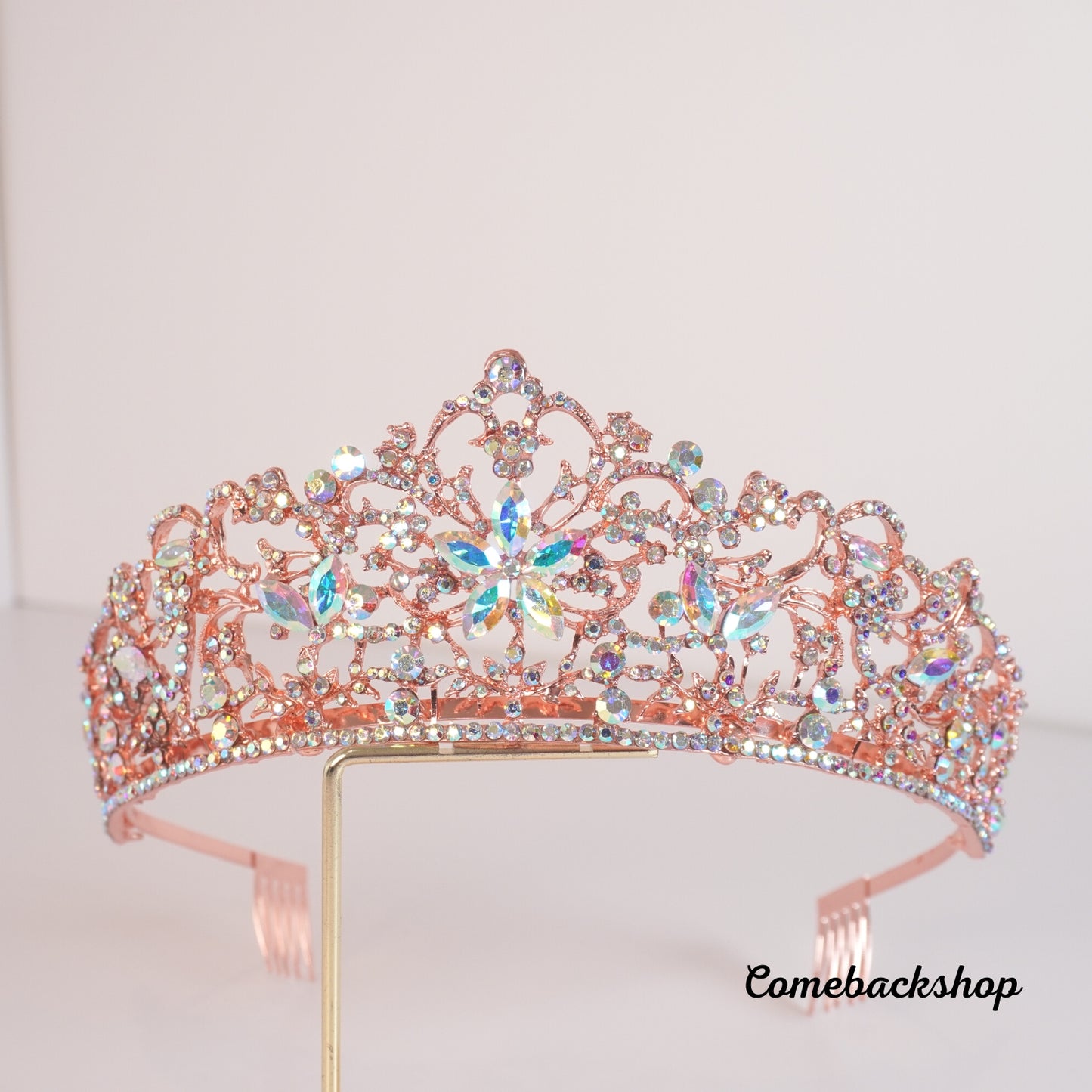 Rose Gold Color Crystal Flowers Bridal Tiaras Crown Rhinestone, Swarovski,pink