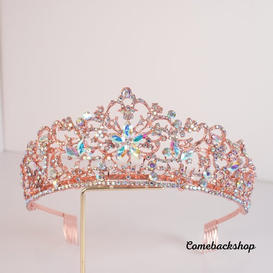 Rose Gold Color Crystal Flowers Bridal Tiaras Crown Rhinestone, Swarovski,pink