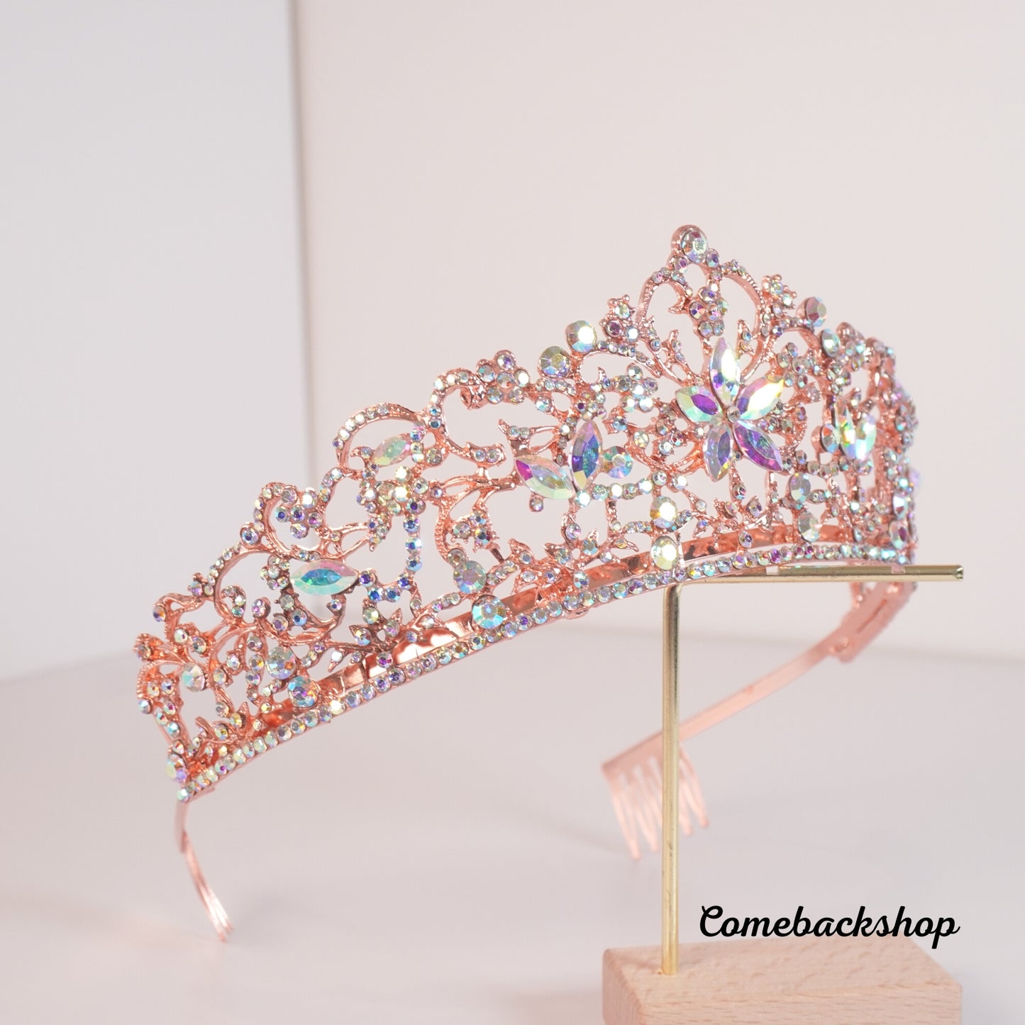 Rose Gold Color Crystal Flowers Bridal Tiaras Crown Rhinestone, Swarovski,pink