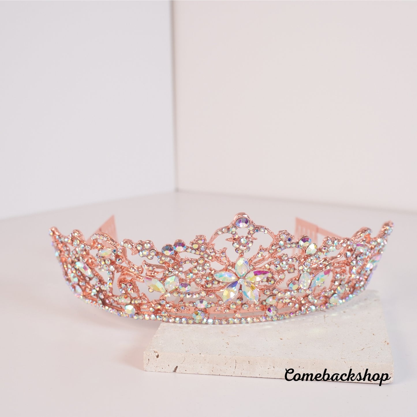 Rose Gold Color Crystal Flowers Bridal Tiaras Crown Rhinestone, Swarovski,pink