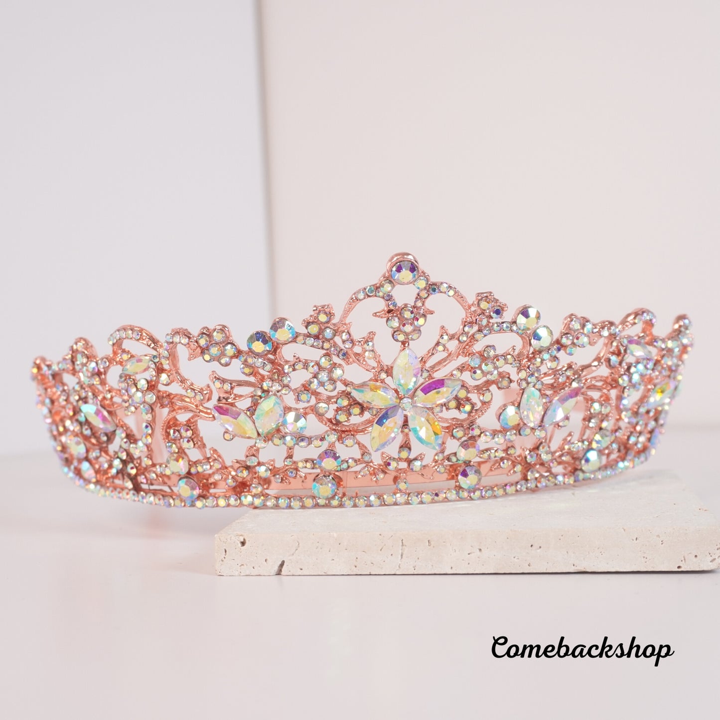 Rose Gold Color Crystal Flowers Bridal Tiaras Crown Rhinestone, Swarovski,pink