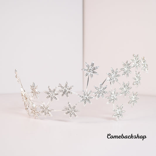 Star Wedding Hair Vine Flower Bridal Hair Piece Crystal Rhinestone Long Headband for Women and Girls,silver