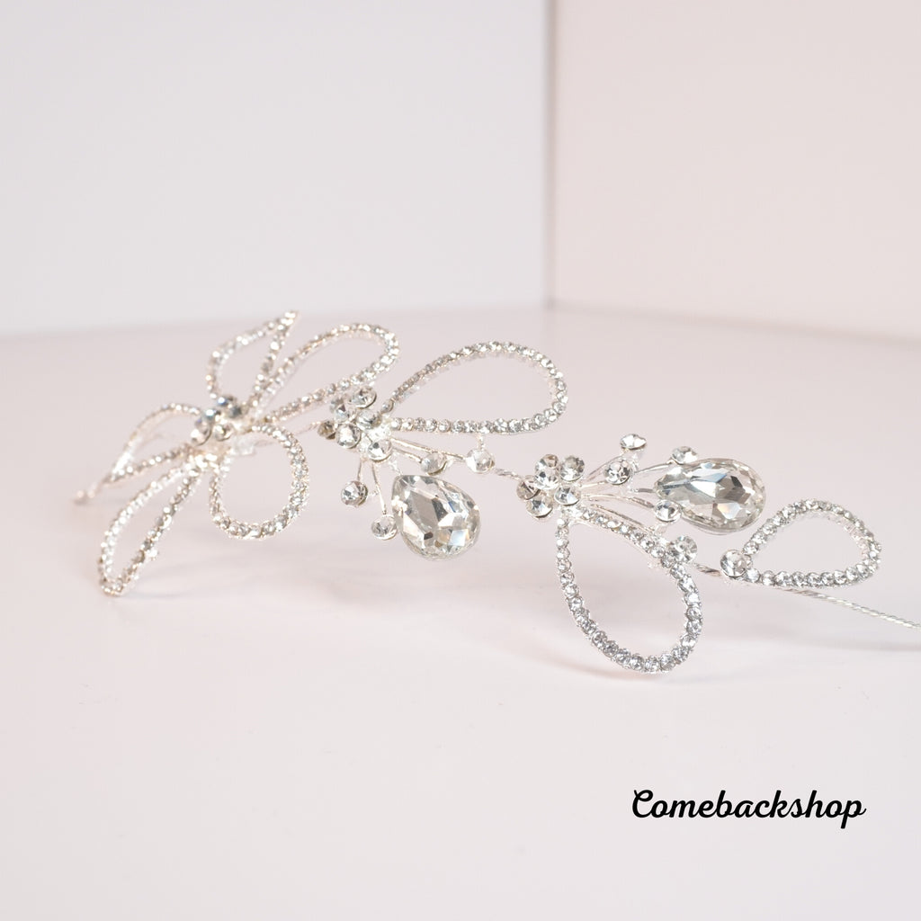 Flower Silver Rhinestone Wedding Headband Tiara Crystal Headpiece Bridal Hair Accessories for Bride Women