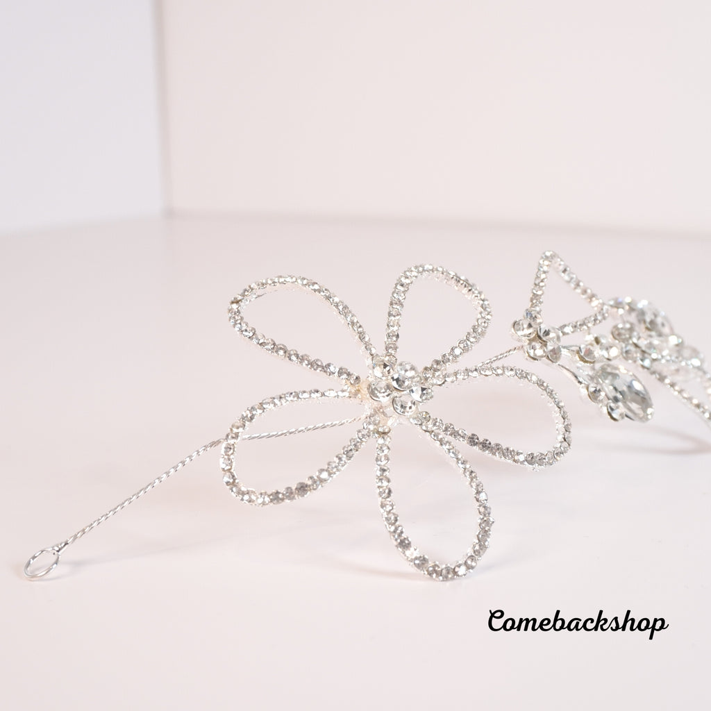 Flower Silver Rhinestone Wedding Headband Tiara Crystal Headpiece Bridal Hair Accessories for Bride Women