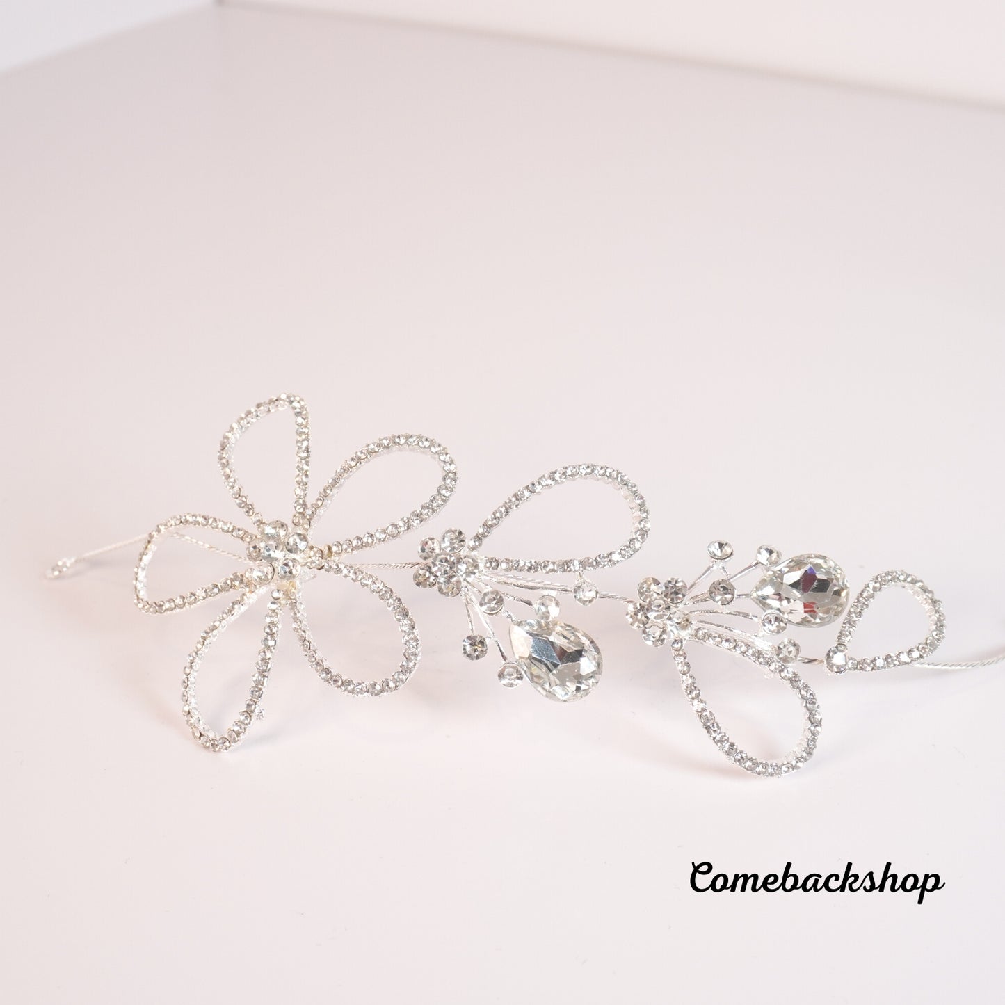 Flower Silver Rhinestone Wedding Headband Tiara Crystal Headpiece Bridal Hair Accessories for Bride Women