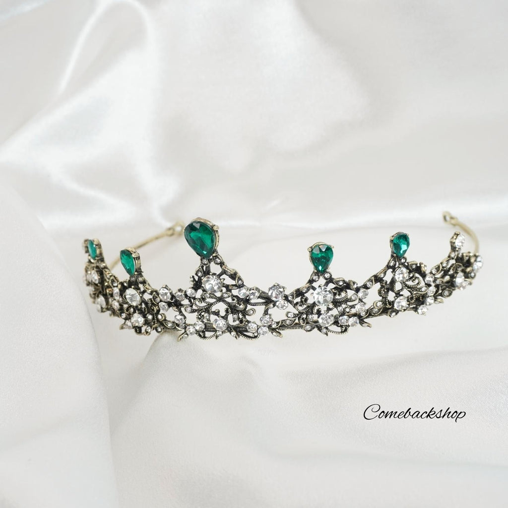 Crystal Crown Green Tiara Crowns for Women, Tiaras for Girls Silver Princess Crown Wedding Tiaras and Crowns for Women Brides Birthday Party Christmas